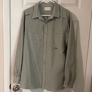 Outdoor Life Men's Casual Checkered Shirt - Olive Green and White